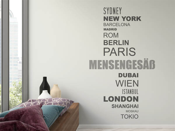 Wandtattoo Mensengesäß mit Weltstädten