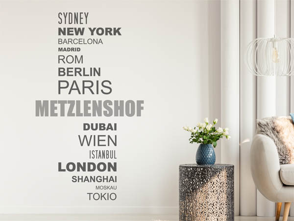 Wandtattoo Metzlenshof mit Weltstädten