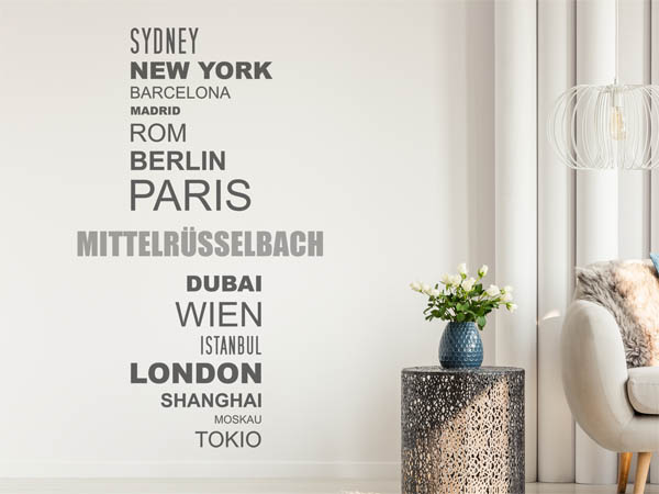 Wandtattoo Mittelrüsselbach mit Weltstädten