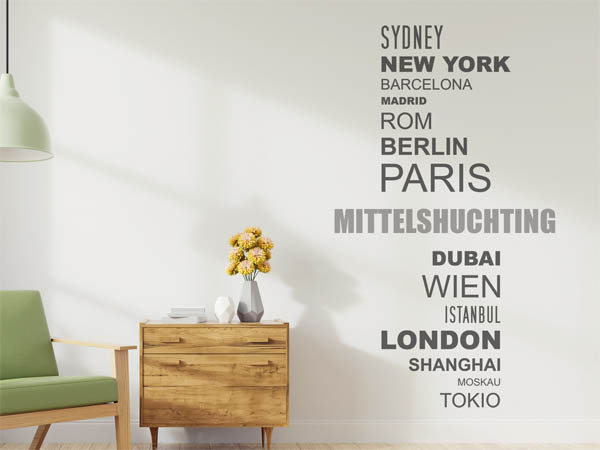 Wandtattoo Mittelshuchting mit Weltstädten
