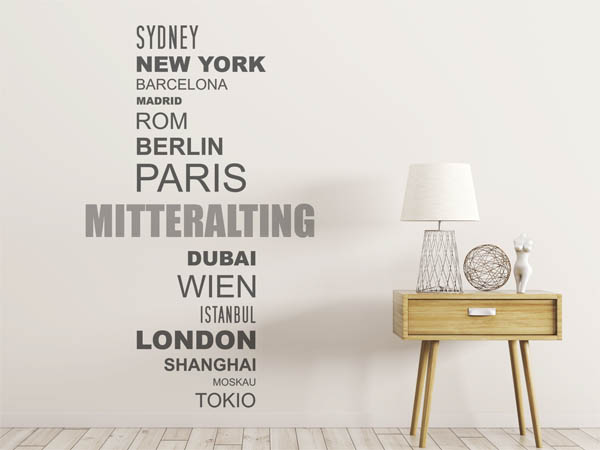 Wandtattoo Mitteralting mit Weltstädten
