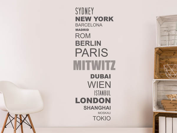 Wandtattoo Mitwitz mit Weltstädten