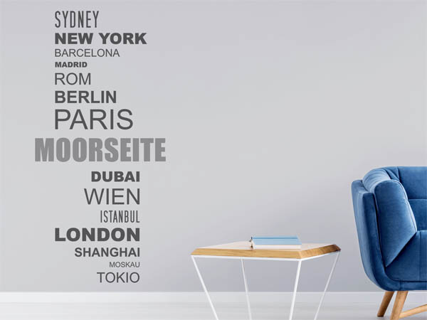 Wandtattoo Moorseite mit Weltstädten