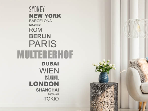 Wandtattoo Multererhof mit Weltstädten