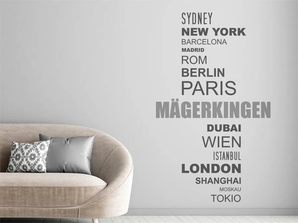 Wandtattoo Mägerkingen mit Weltstädten