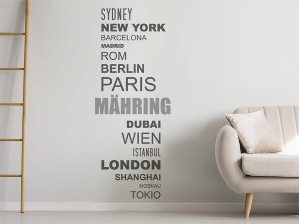 Wandtattoo Mähring mit Weltstädten