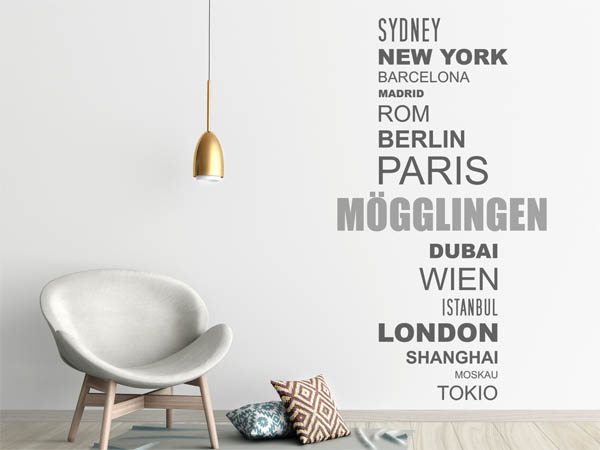 Wandtattoo Mögglingen mit Weltstädten