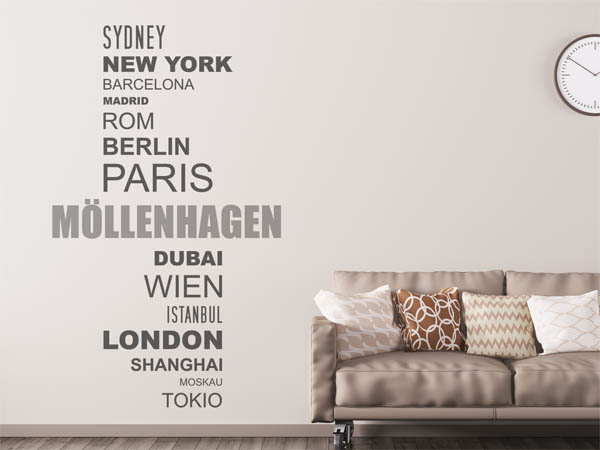 Wandtattoo Möllenhagen mit Weltstädten