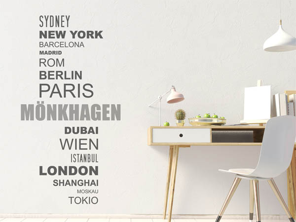 Wandtattoo Mönkhagen mit Weltstädten
