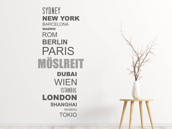 Wandtattoo Möslreit mit Weltstädten