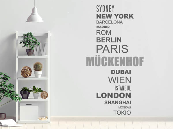 Wandtattoo Mückenhof mit Weltstädten