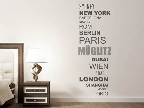 Wandtattoo Müglitz mit Weltstädten