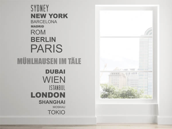 Wandtattoo Mühlhausen im Täle mit Weltstädten