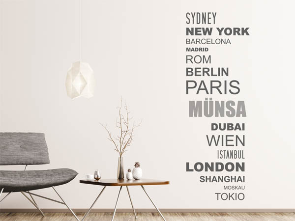 Wandtattoo Münsa mit Weltstädten