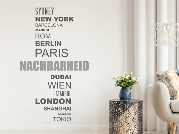 Wandtattoo Nachbarheid mit Weltstädten