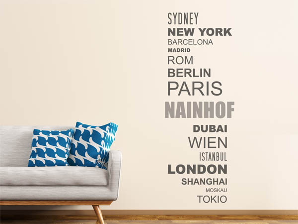 Wandtattoo Nainhof mit Weltstädten