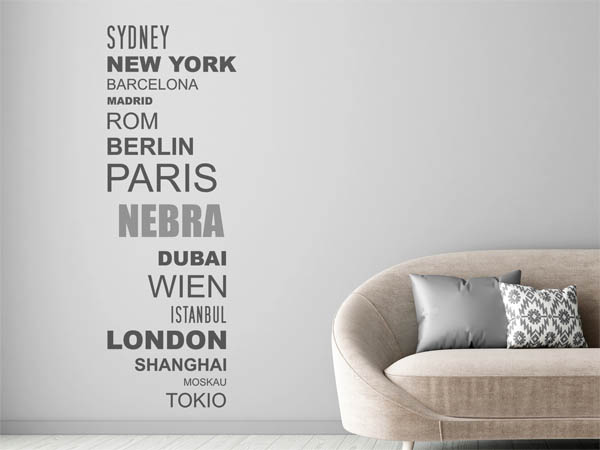 Wandtattoo Nebra mit Weltstädten