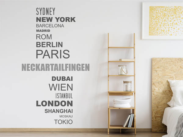 Wandtattoo Neckartailfingen mit Weltstädten