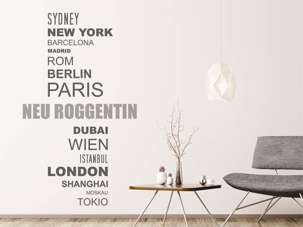 Wandtattoo Neu Roggentin mit Weltstädten