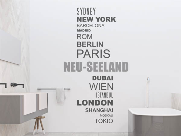 Wandtattoo Neu-Seeland mit Weltstädten