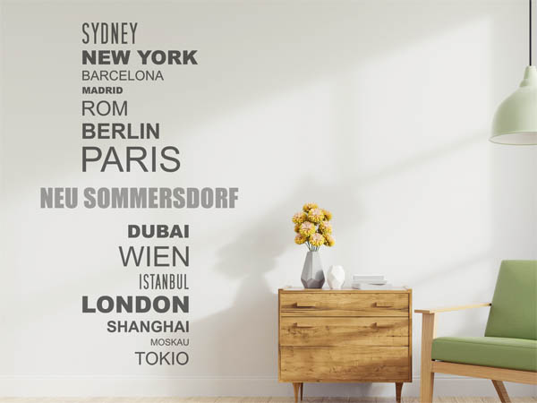 Wandtattoo Neu Sommersdorf mit Weltstädten