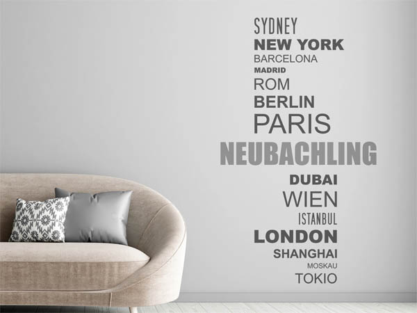 Wandtattoo Neubachling mit Weltstädten
