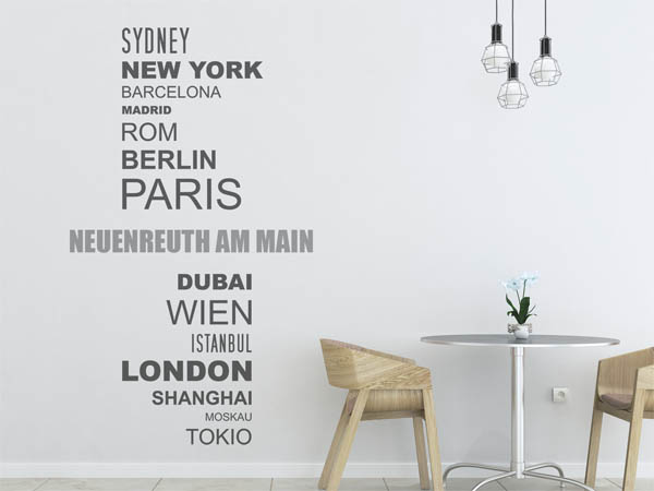 Wandtattoo Neuenreuth am Main mit Weltstädten