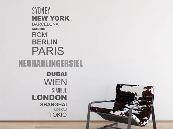 Wandtattoo Neuharlingersiel mit Weltstädten