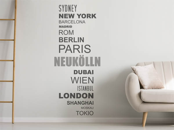 Wandtattoo Neukölln mit Weltstädten
