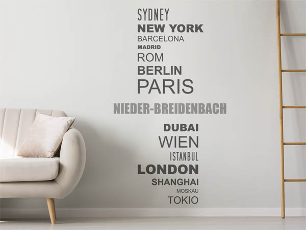 Wandtattoo Nieder-Breidenbach mit Weltstädten