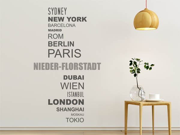 Wandtattoo Nieder-Florstadt mit Weltstädten