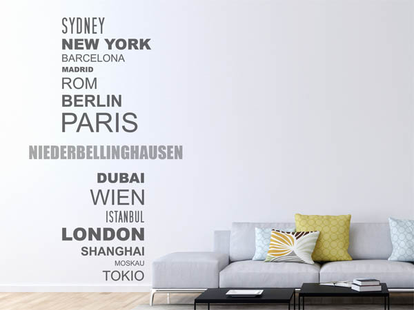Wandtattoo Niederbellinghausen mit Weltstädten