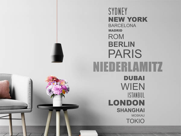 Wandtattoo Niederlamitz mit Weltstädten
