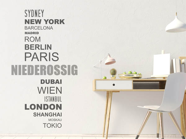 Wandtattoo Niederossig mit Weltstädten