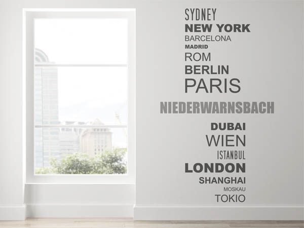 Wandtattoo Niederwarnsbach mit Weltstädten