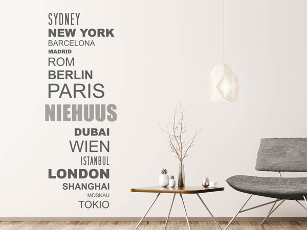 Wandtattoo Niehuus mit Weltstädten