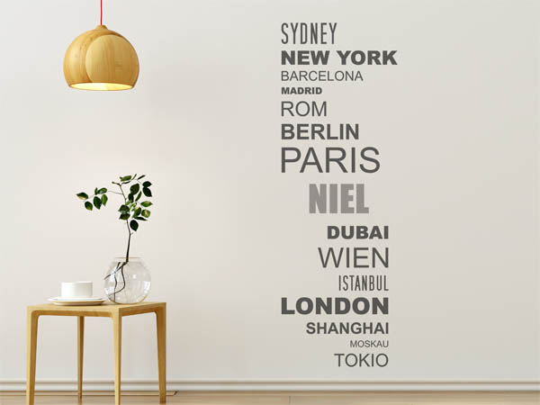 Wandtattoo Niel mit Weltstädten