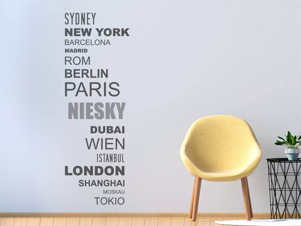 Wandtattoo Niesky mit Weltstädten