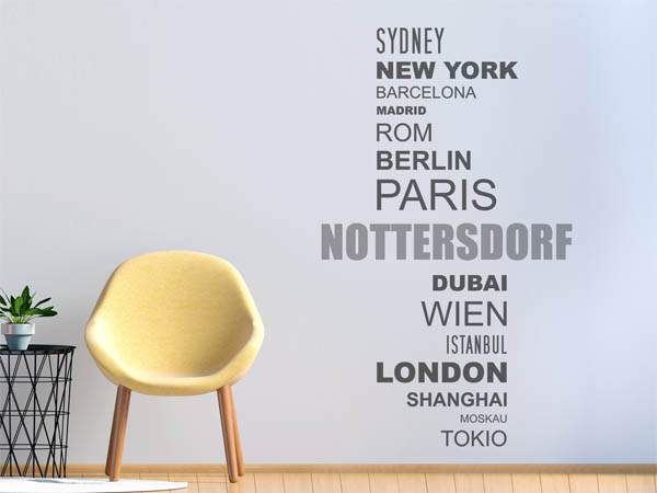 Wandtattoo Nottersdorf mit Weltstädten