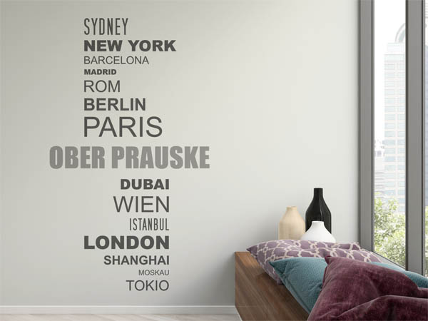 Wandtattoo Ober Prauske mit Weltstädten