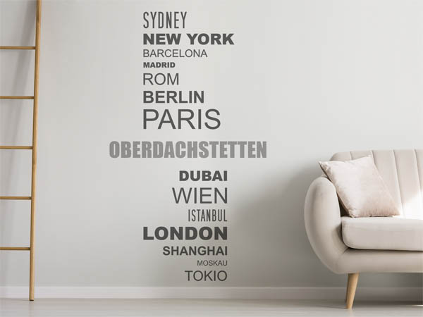 Wandtattoo Oberdachstetten mit Weltstädten