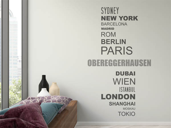 Wandtattoo Obereggerhausen mit Weltstädten