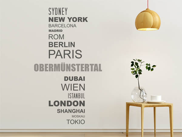 Wandtattoo Obermünstertal mit Weltstädten