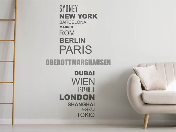 Wandtattoo Oberottmarshausen mit Weltstädten