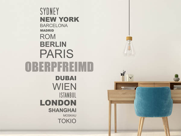 Wandtattoo Oberpfreimd mit Weltstädten