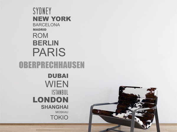 Wandtattoo Oberprechhausen mit Weltstädten