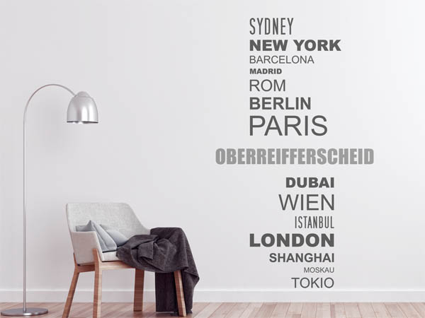 Wandtattoo Oberreifferscheid mit Weltstädten