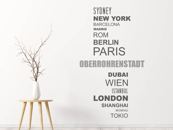 Wandtattoo Oberrohrenstadt mit Weltstädten