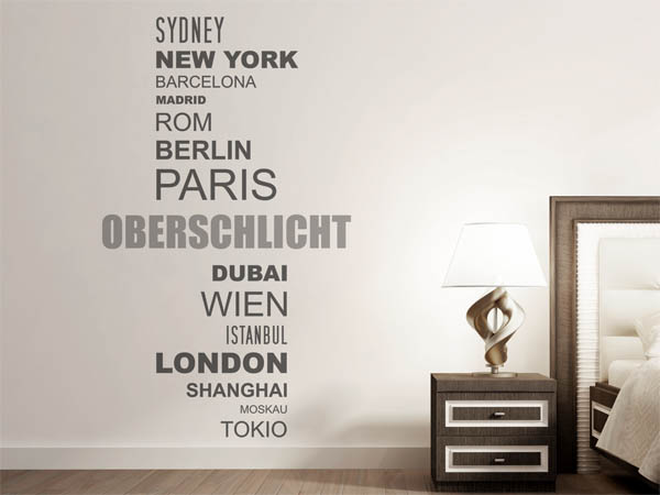 Wandtattoo Oberschlicht mit Weltstädten
