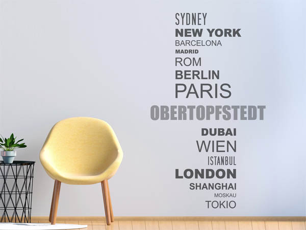 Wandtattoo Obertopfstedt mit Weltstädten